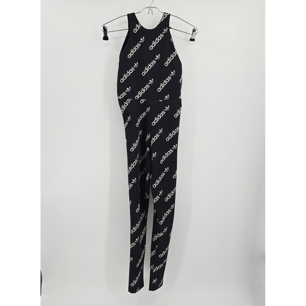 Adidas‎ Originals Women's Logomania Monogram Print Catsuit Jumpsuit Black XS - Picture 4 of 14